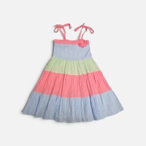 Sierra Julian Isabella Dress Girls Size 5 Pastel Colorblock Tie Strap Sundress